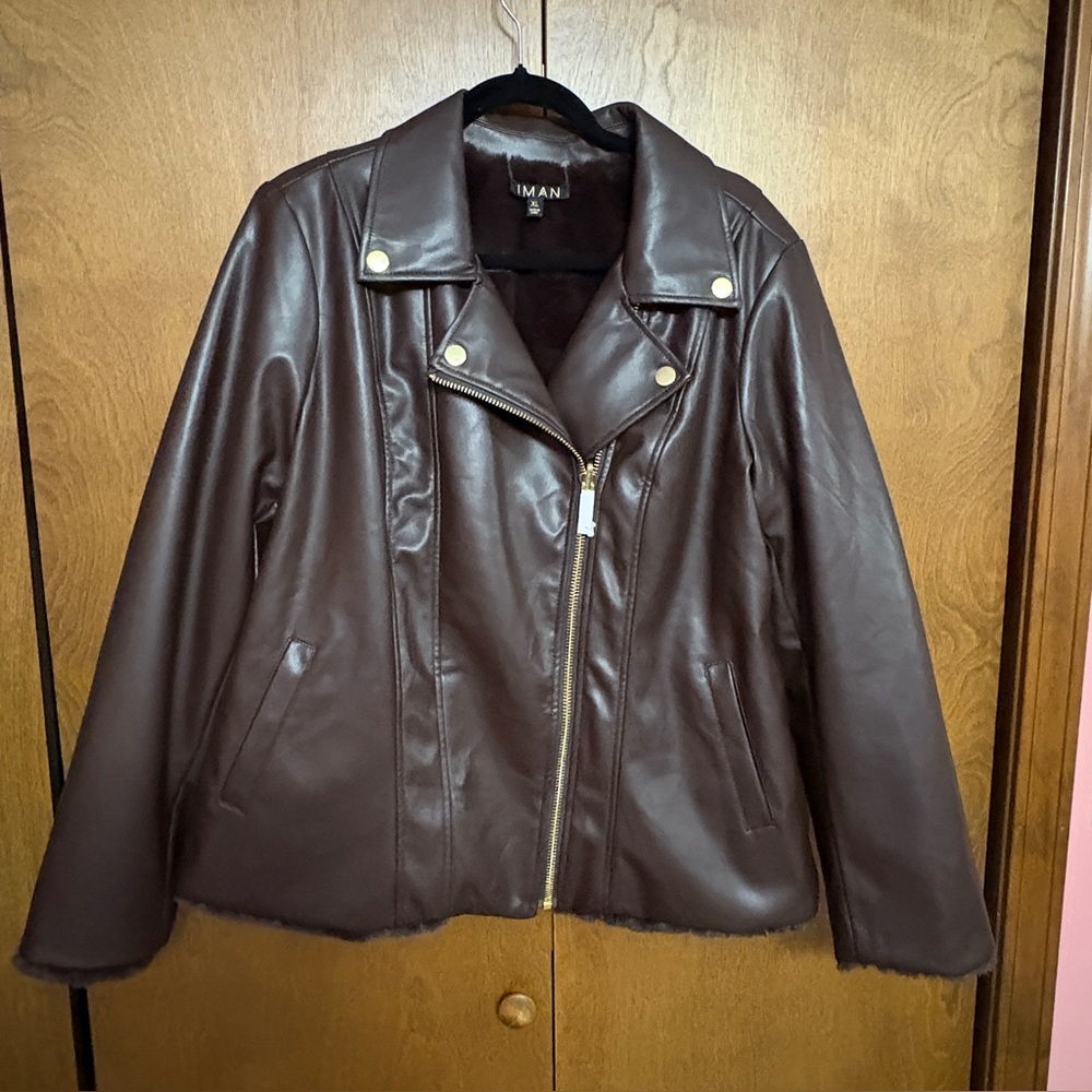 IMAN Global Chic Reversible Faux Fur to Faux Leather Jacket - Size: XL - NWT